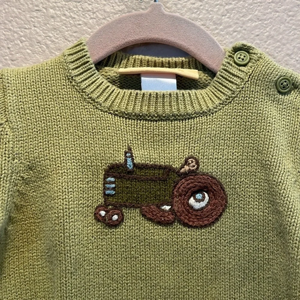 Gymboree Boy’s Petting Zoo Tractor Sweater 2005 Y2K Green 6-12 Months